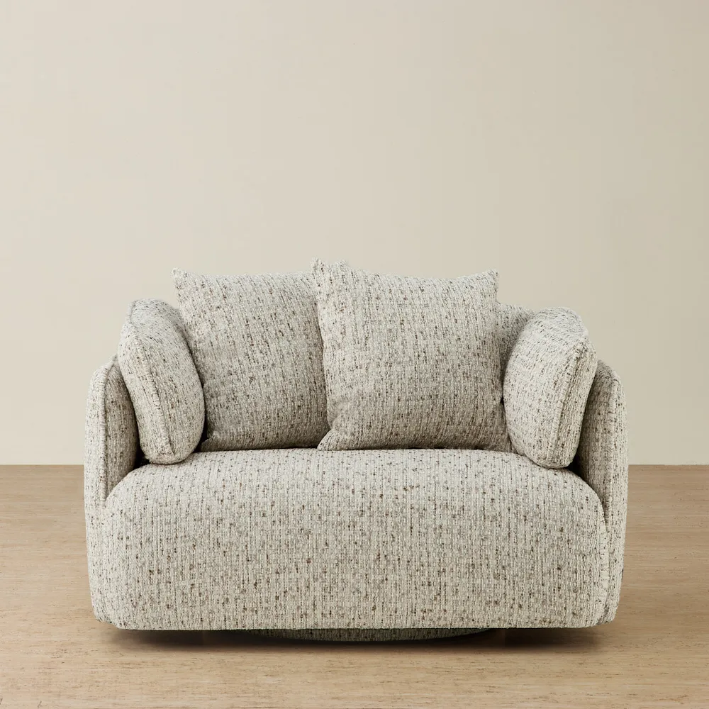 Marcela Farine Beige Woven Fabric Swivel Occasional Chair