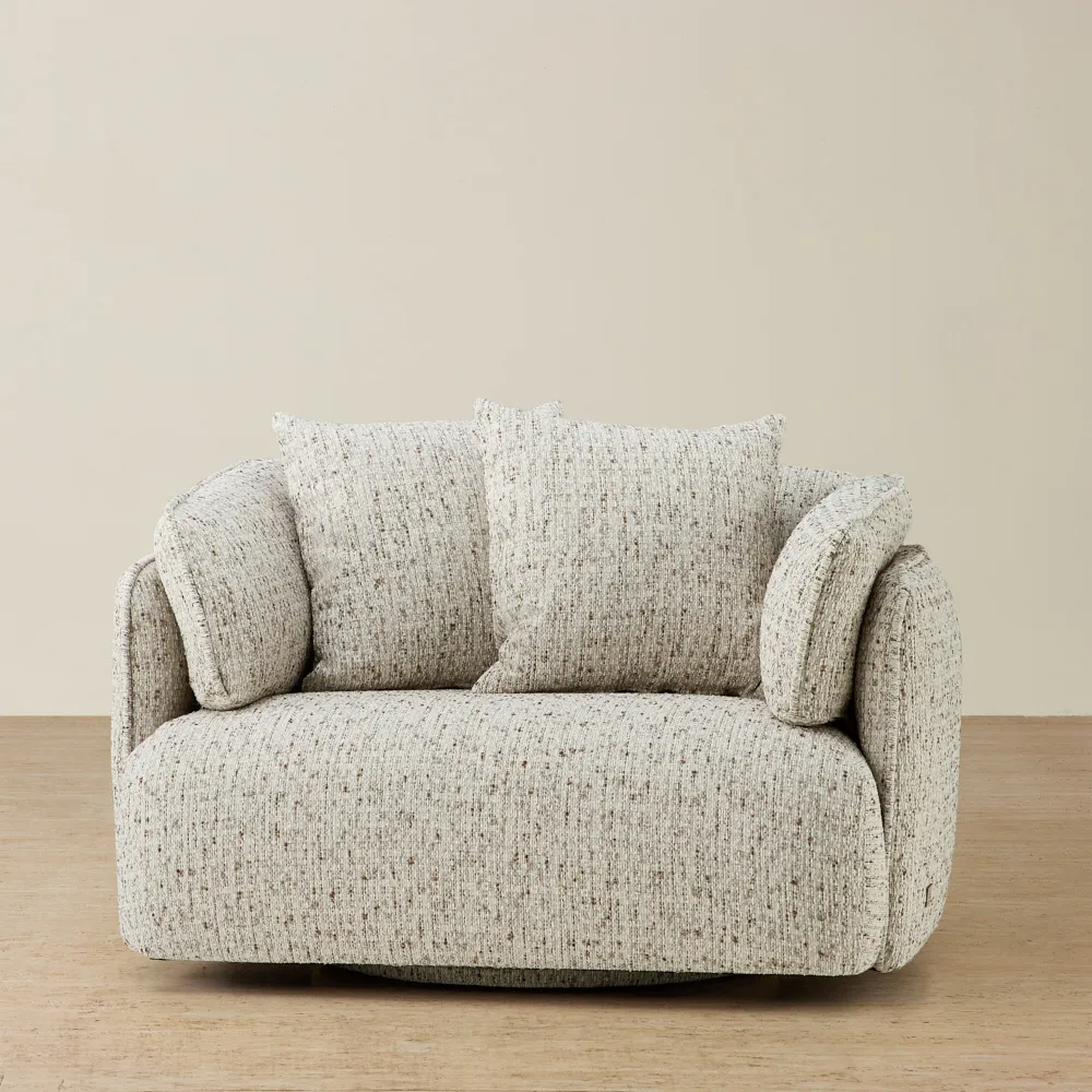Marcela Farine Beige Woven Fabric Swivel Occasional Chair