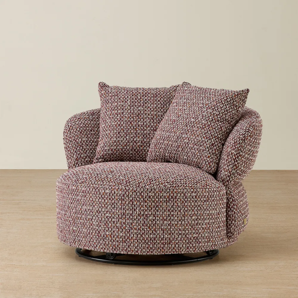 Borcea Sangria Red Woven Fabric Swivel Occasional Chair