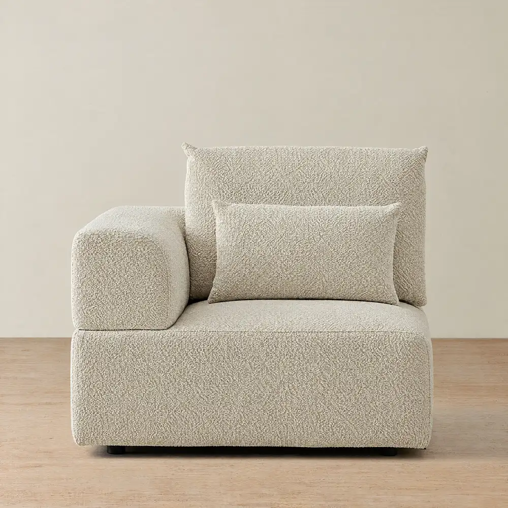 Riviera III Pearl Beige Fabric Sofa - Left Seat