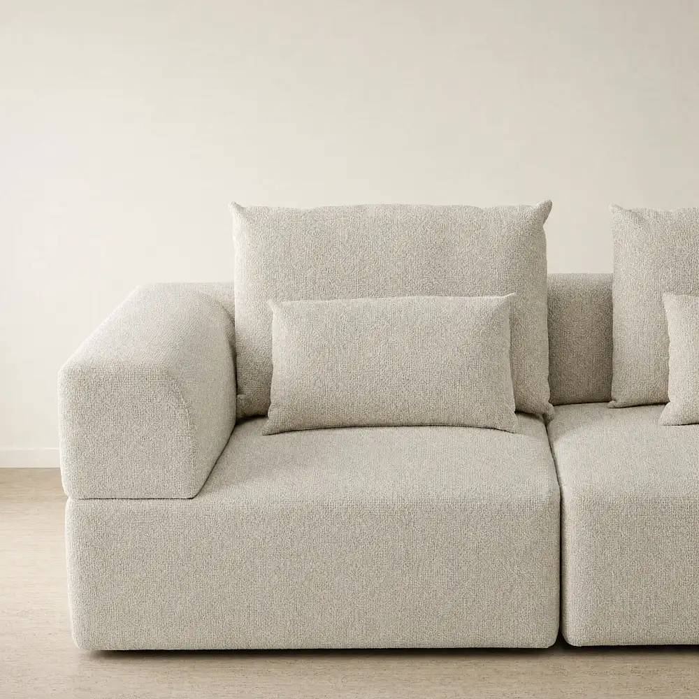 Riviera III Pearl Beige Fabric Sofa - Left Seat