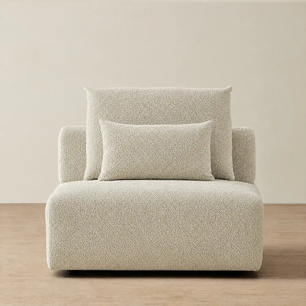 Riviera III Pearl Beige Fabric Sofa - Armless
