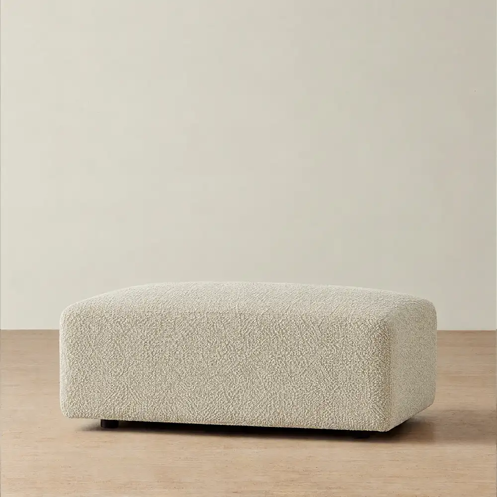 Riviera III Pearl Beige Fabric Sofa - Rectangular Ottoman