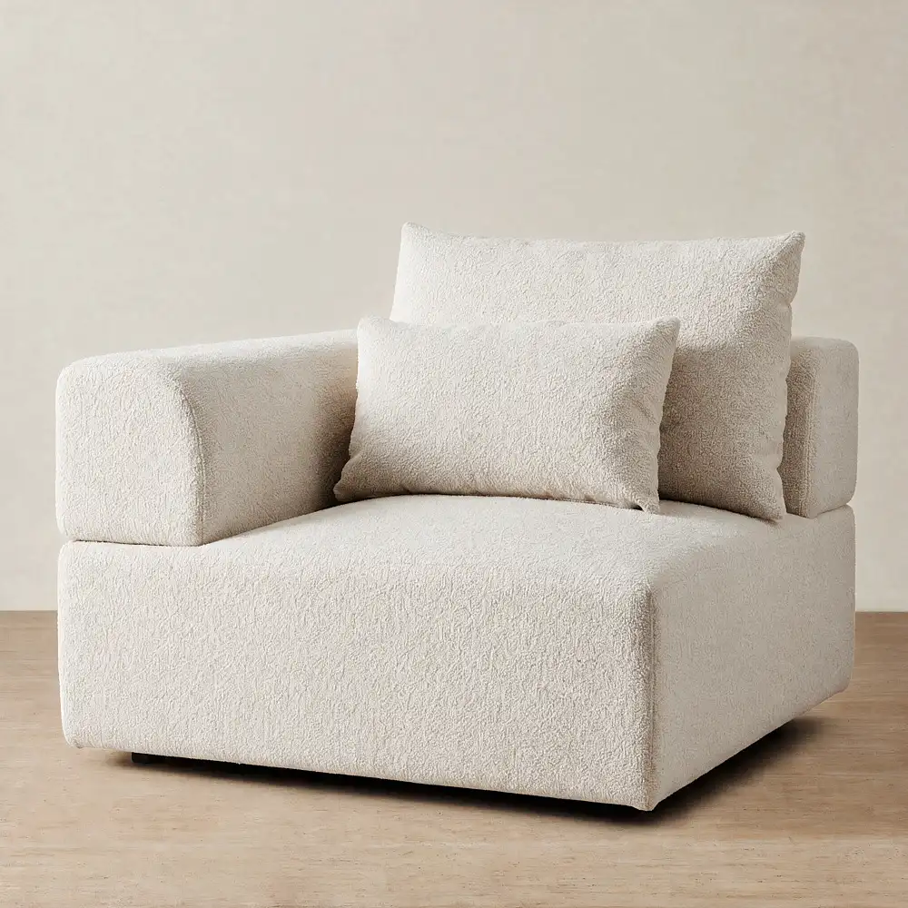 Riviera III Stone Cream Woven Fabric Sofa - Left Seat