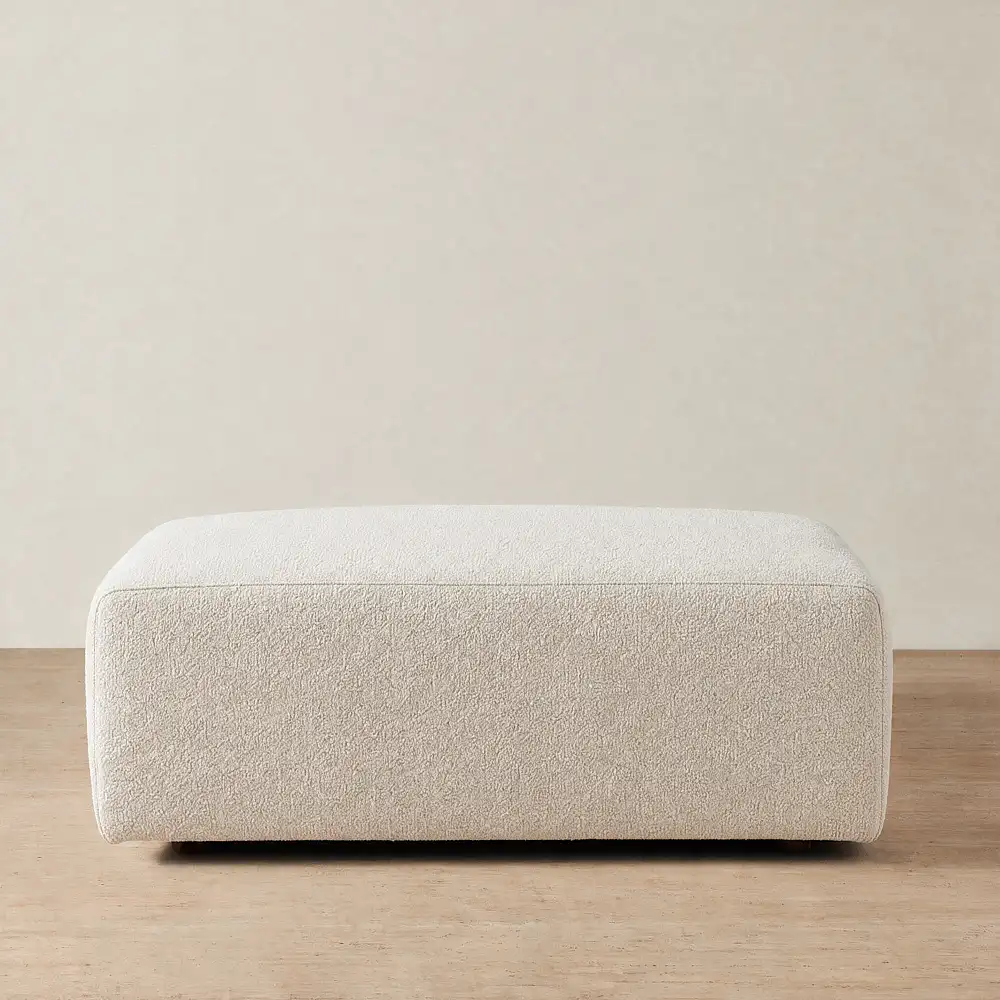 Riviera III Stone Cream Woven Fabric Sofa - Rectangular Ottoman