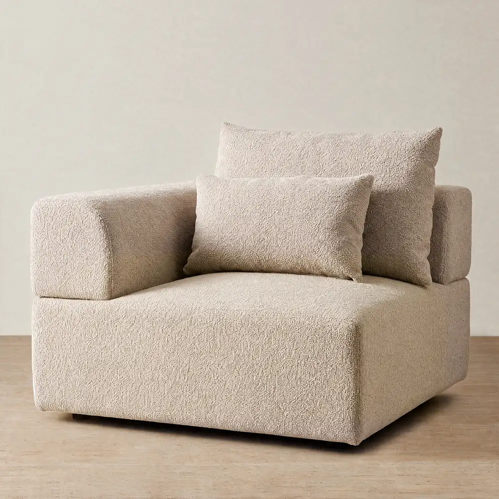 Riviera III Mid Beige Woven Fabric Sofa - Left Seat