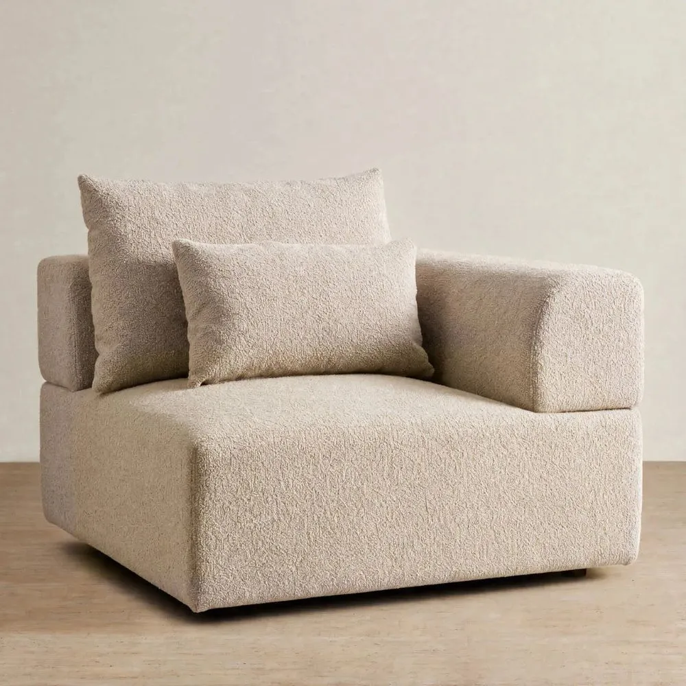 Riviera III Mid Beige Woven Fabric Sofa - Right Seat