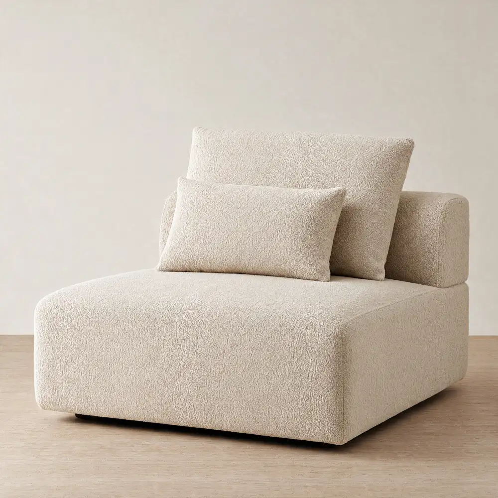 Riviera III Mid Beige Woven Fabric Sofa - Armless