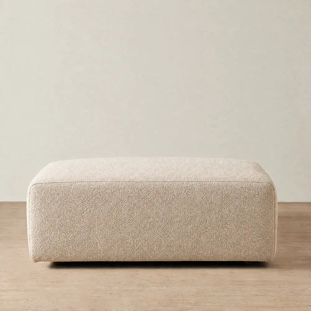 Riviera III Mid Beige Woven Fabric Sofa - Rectangular Ottoman