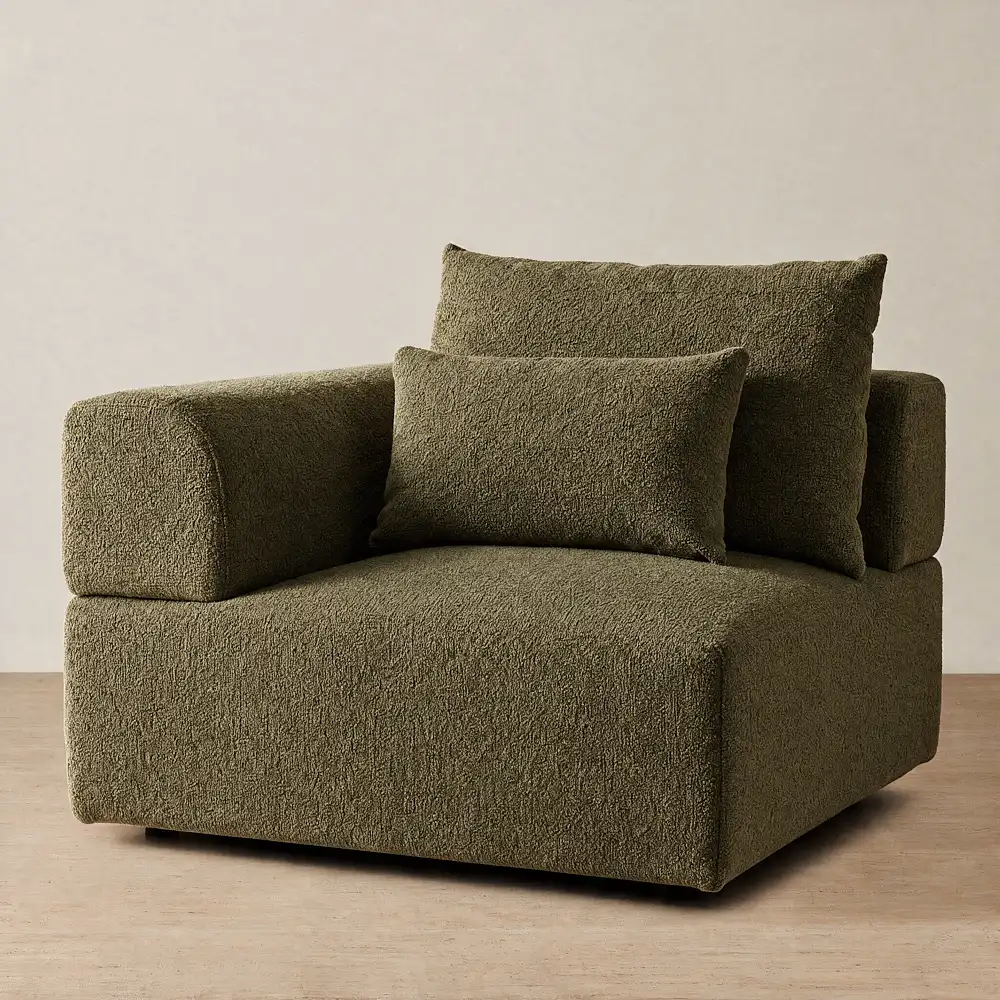 Riviera III Winter Moss Woven Fabric Sofa - Left Seat