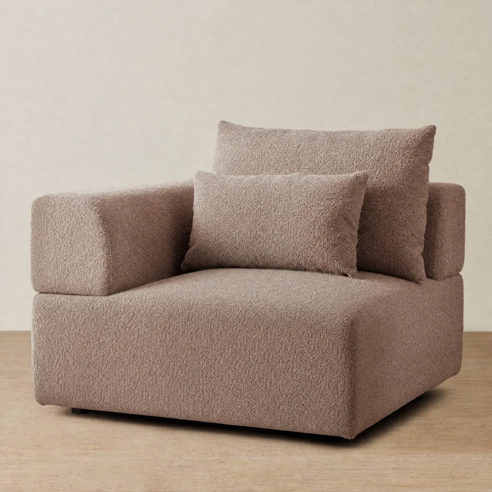 Riviera III Warm Taupe Woven Fabric Sofa - Left Seat