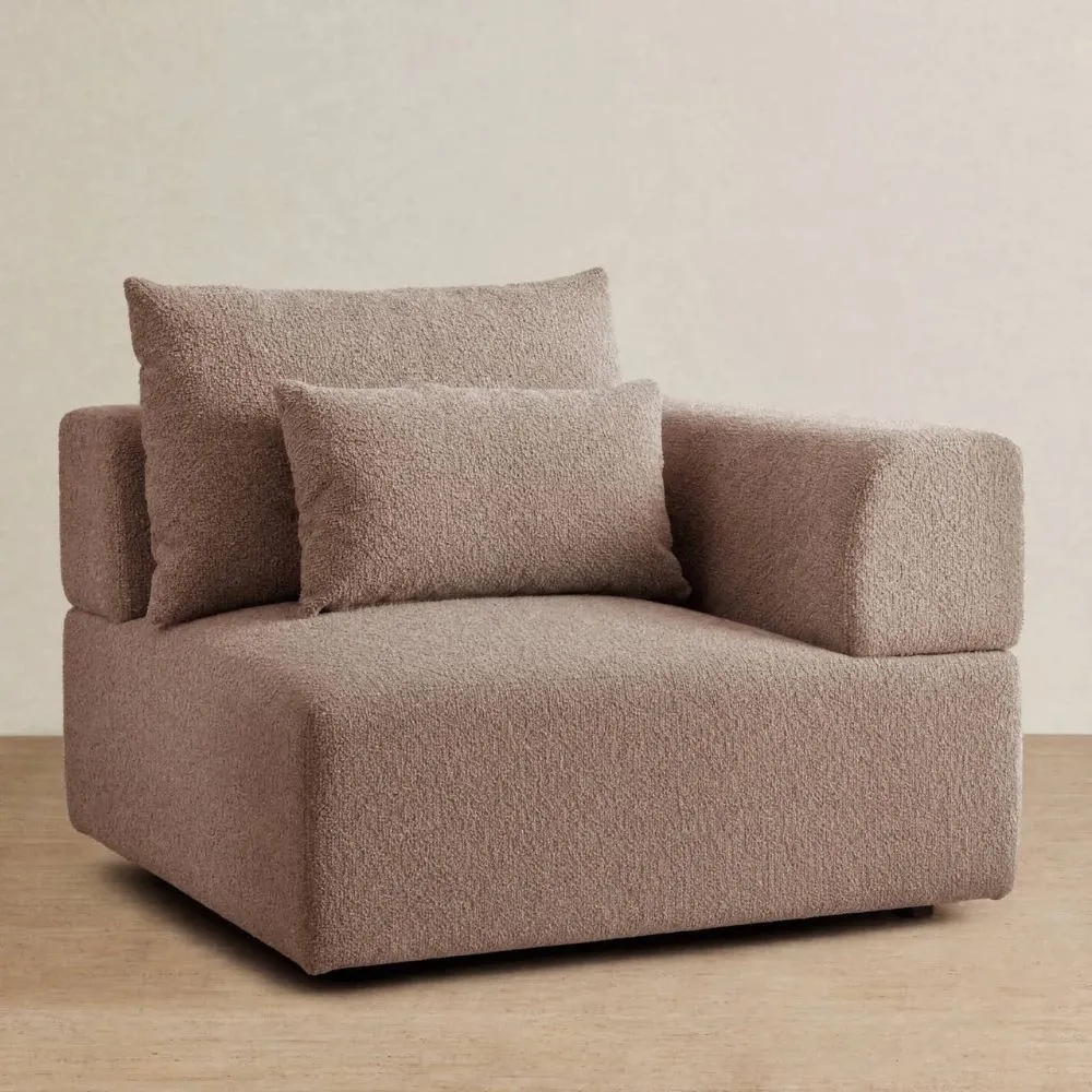Riviera III Warm Taupe Woven Fabric Sofa - Right Seat