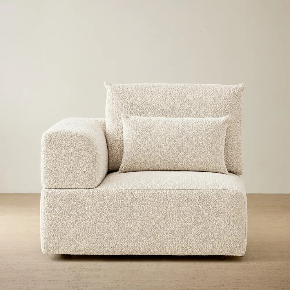 Riviera III Stone White Fabric Sofa - Left Seat