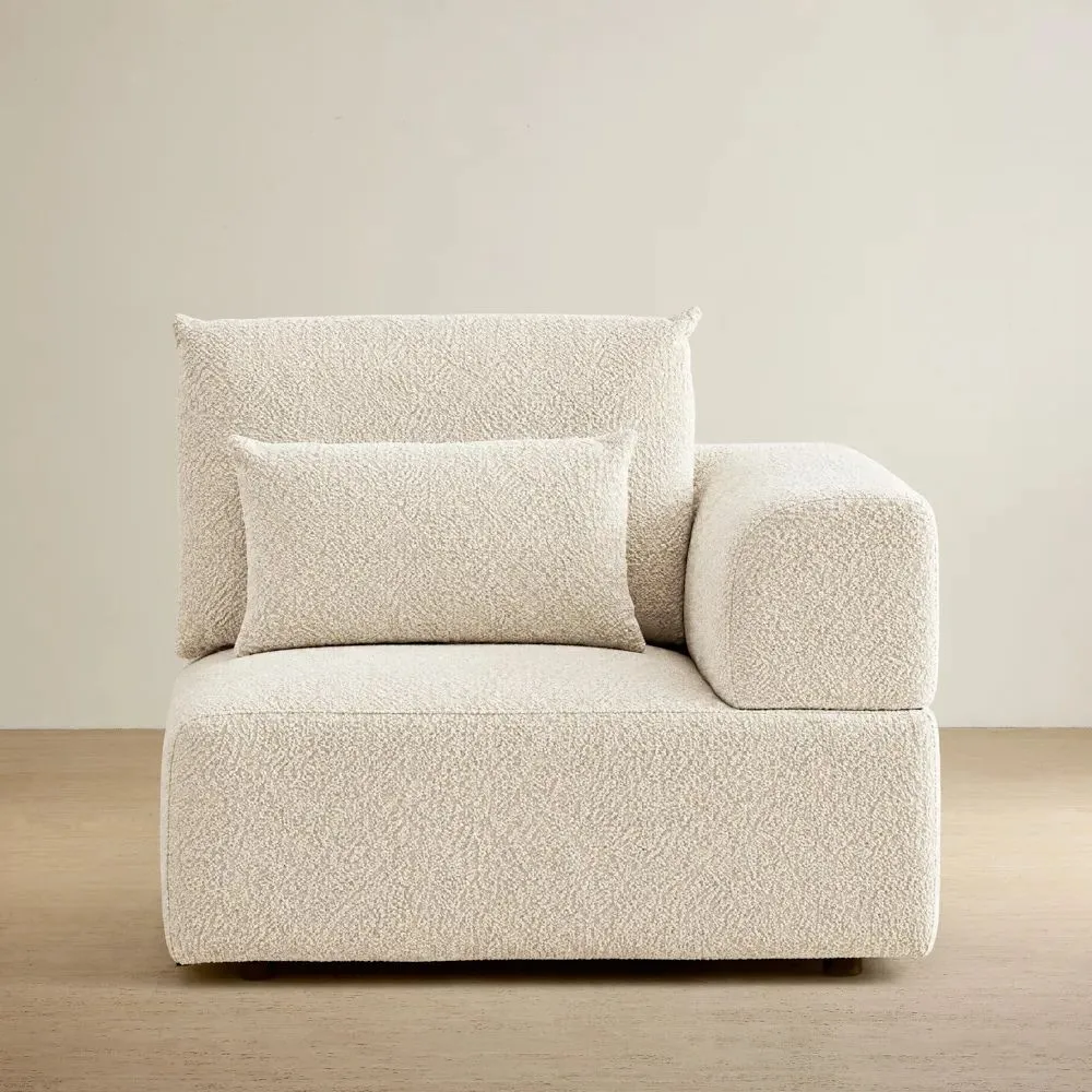 Riviera III Stone White Fabric Sofa - Right Seat