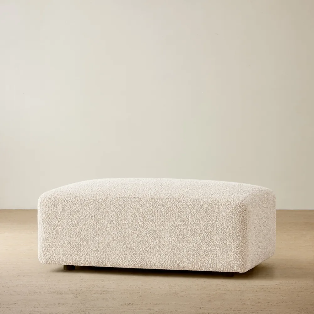 Riviera III Stone White Fabric Sofa - Rectangular Ottoman