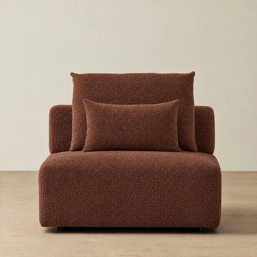 Riviera III Pecan Boucle Sofa - Armless