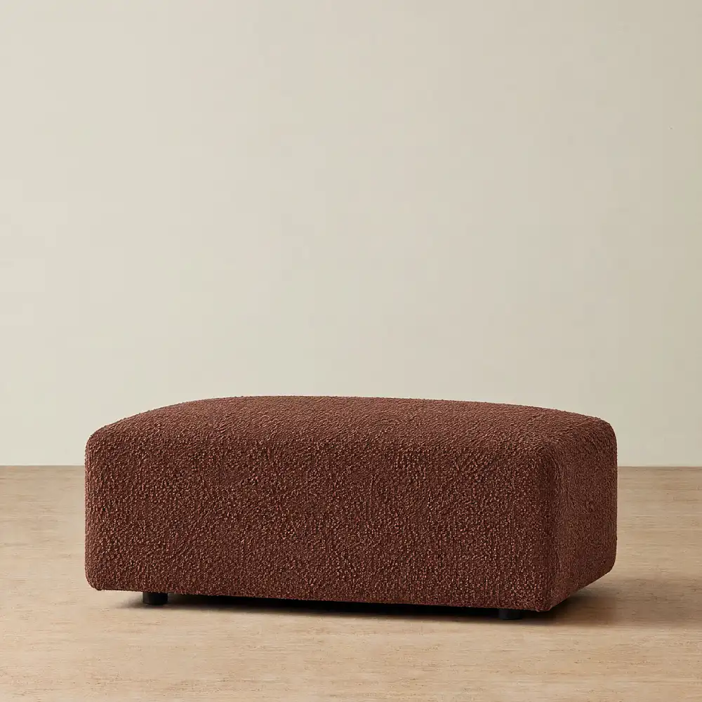Riviera III Pecan Boucle Sofa - Rectangular Ottoman