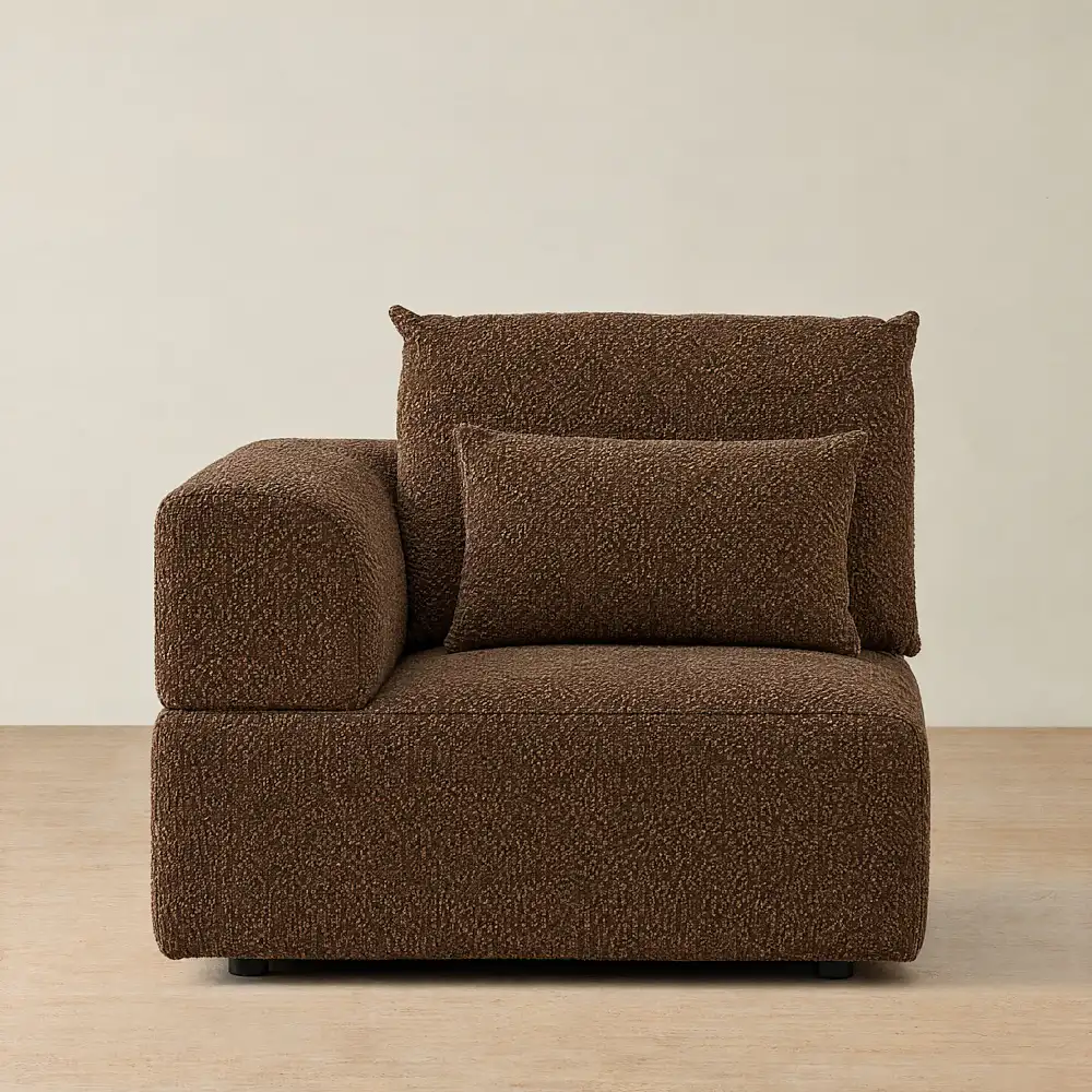 Riviera III Bistre Brown Boucle Sofa - Left Seat
