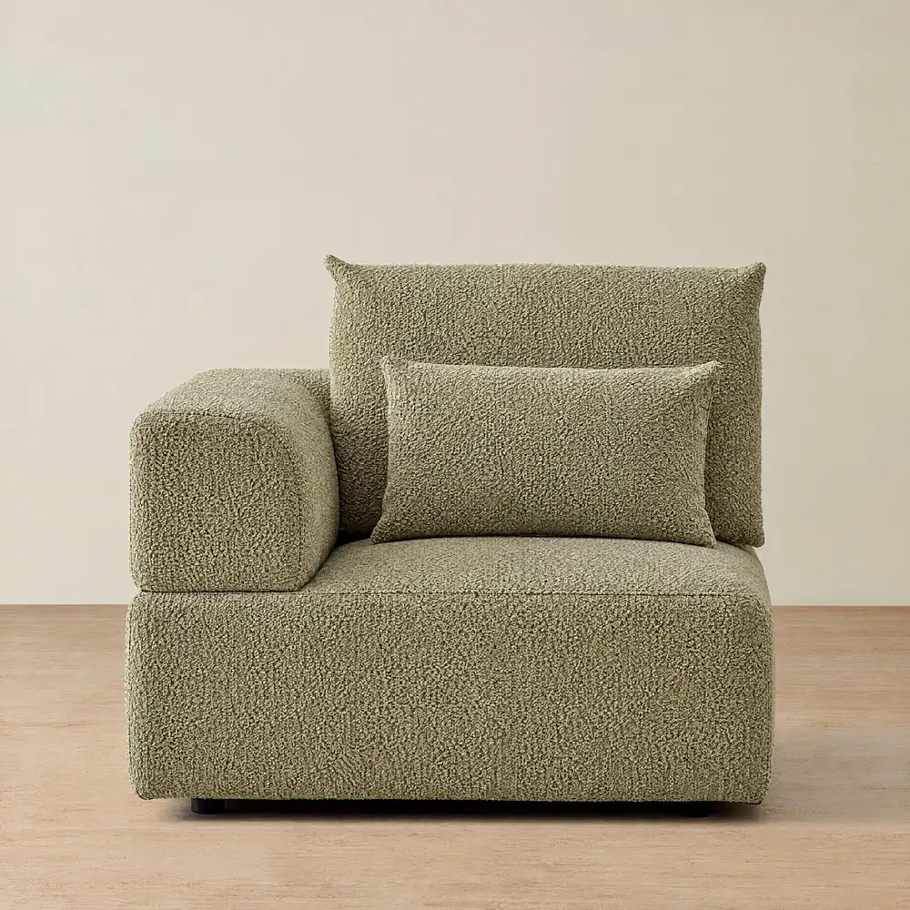 Riviera III Basil Green Boucle Sofa - Left Seat
