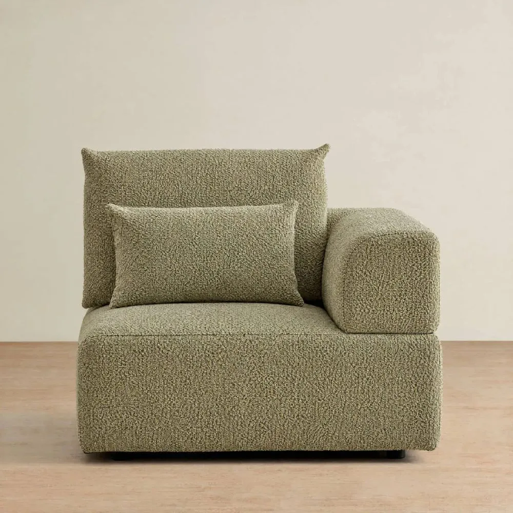 Riviera III Basil Green Boucle Sofa - Right Seat