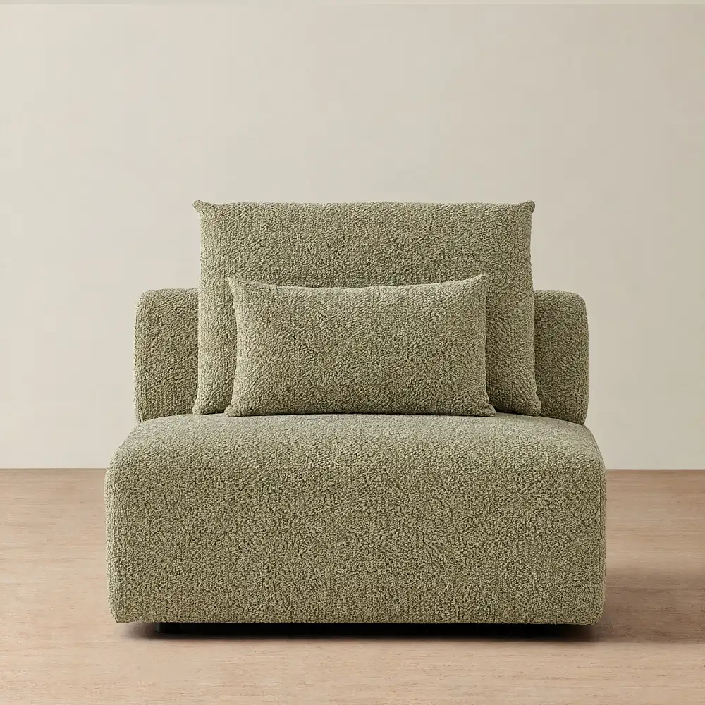 Riviera III Basil Green Boucle Sofa - Armless