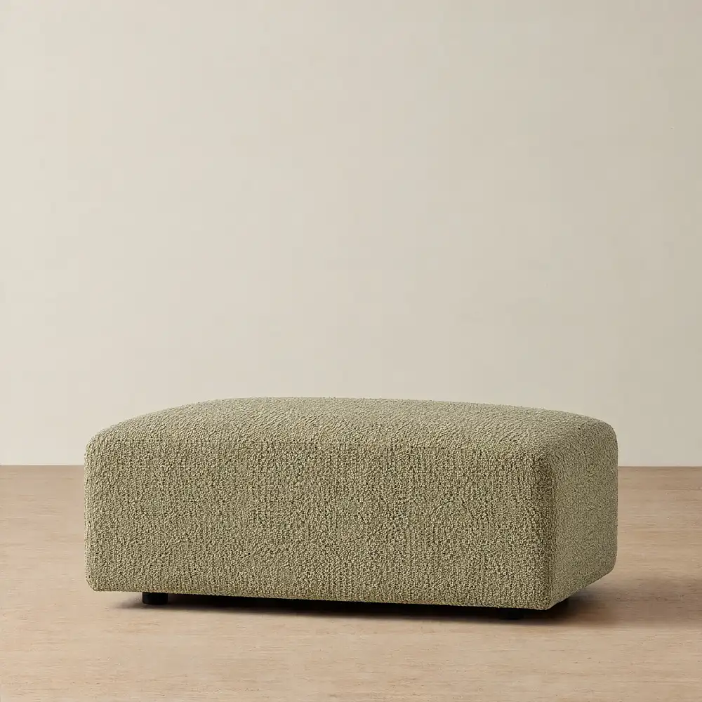 Riviera III Basil Green Boucle Sofa - Rectangular Ottoman