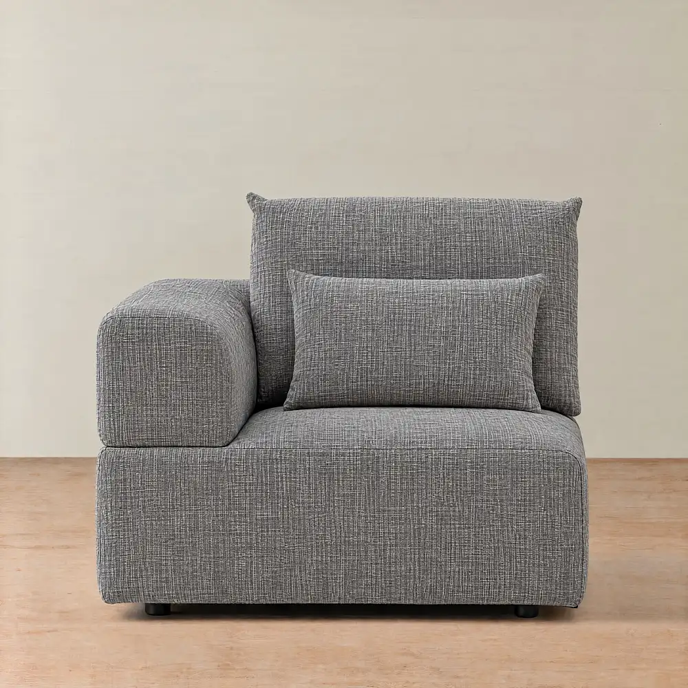 Riviera III Shadow Grey Chenille Fabric Sofa - Left Seat