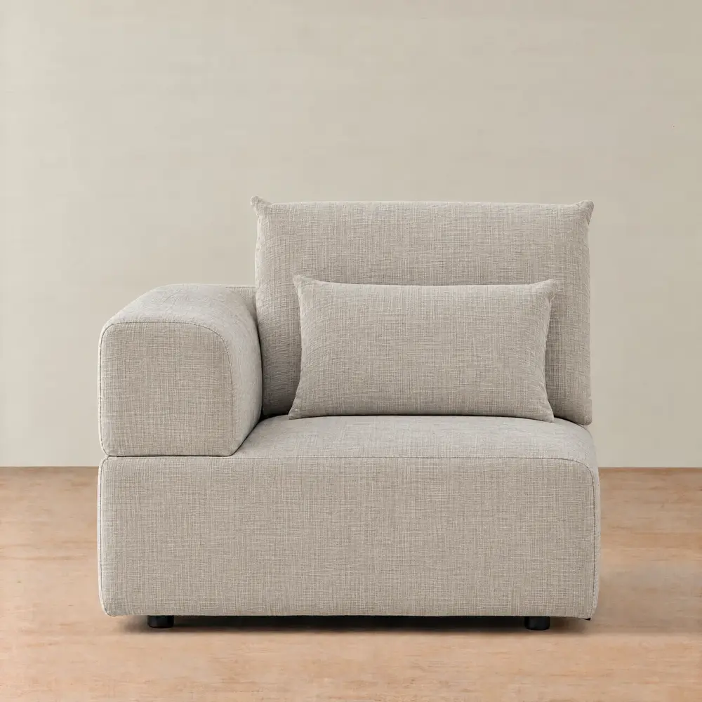 Riviera III Chalk White Chenille Fabric Sofa - Left Seat