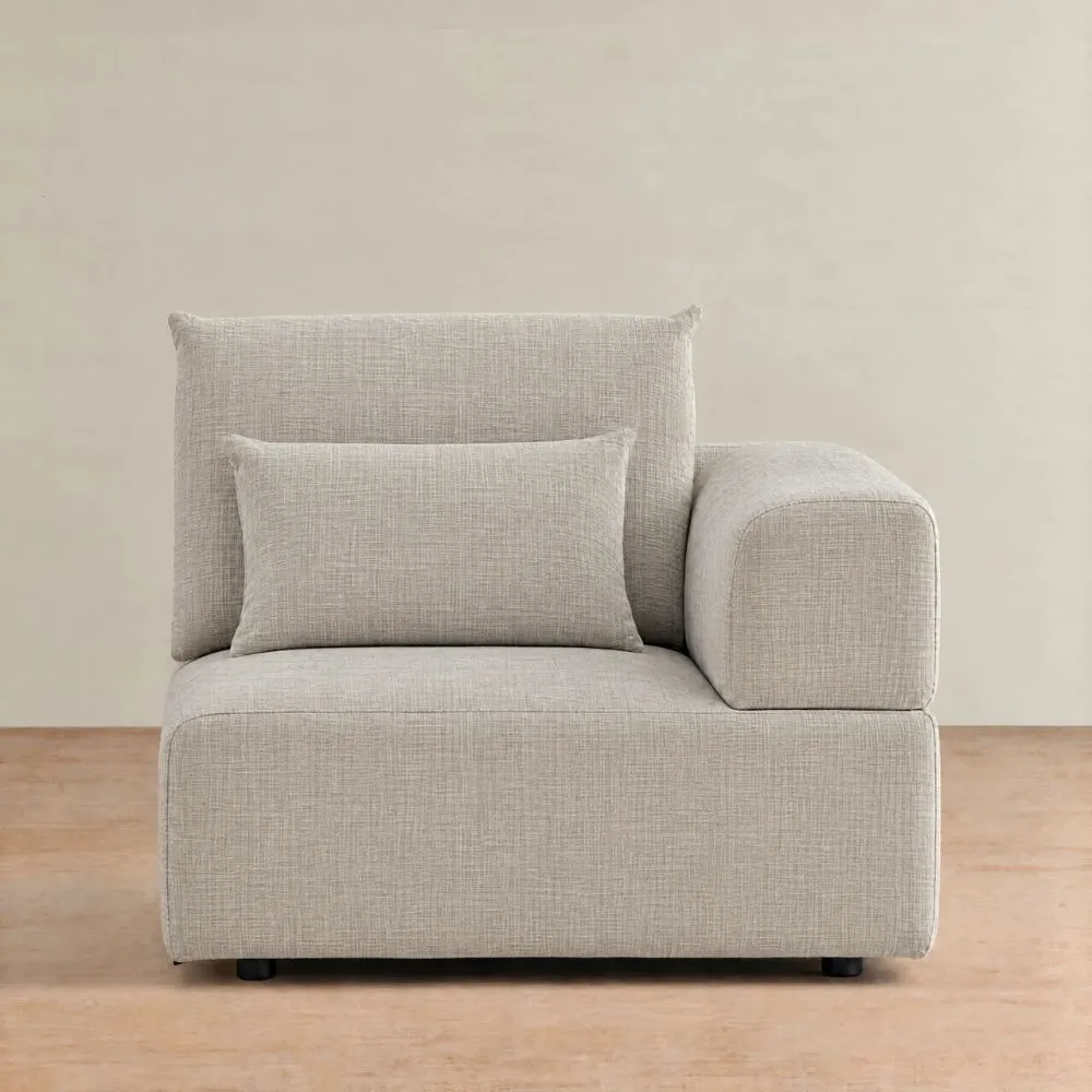 Riviera III Chalk White Chenille Fabric Sofa - Right Seat