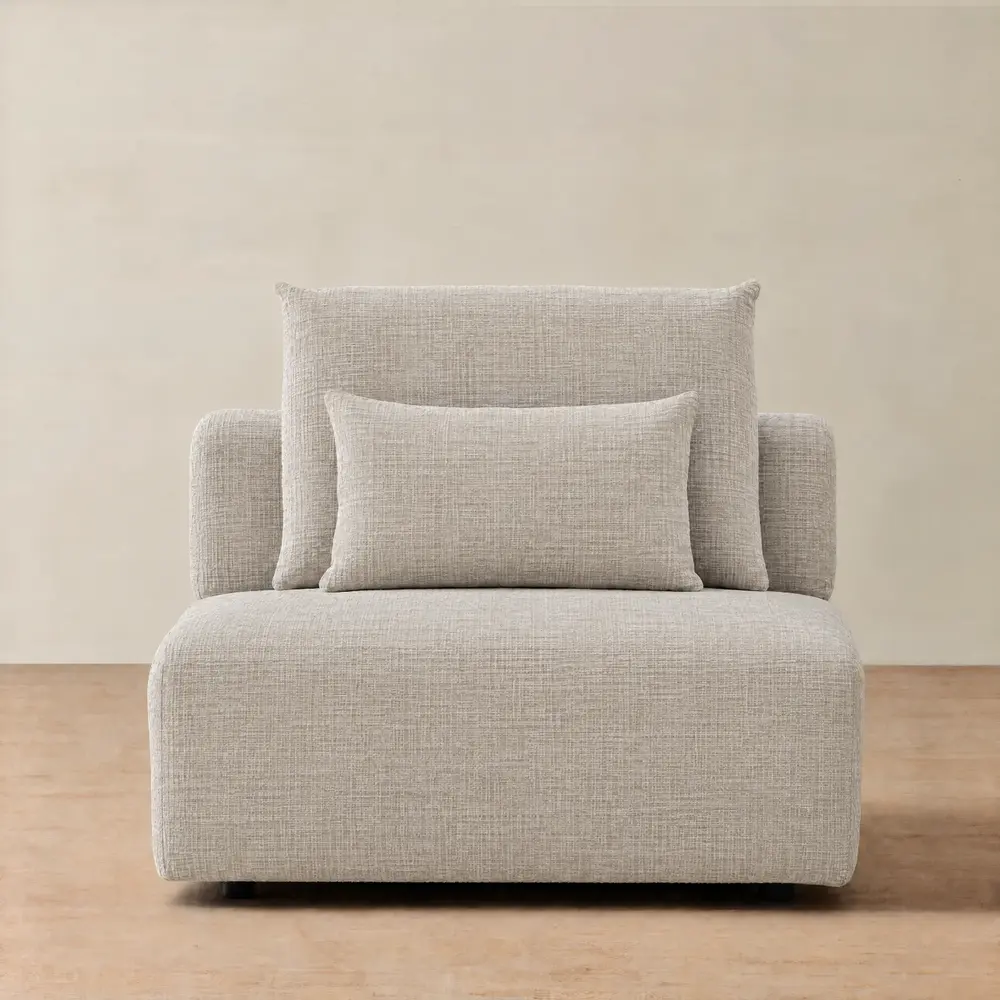 Riviera III Chalk White Chenille Fabric Sofa - Armless