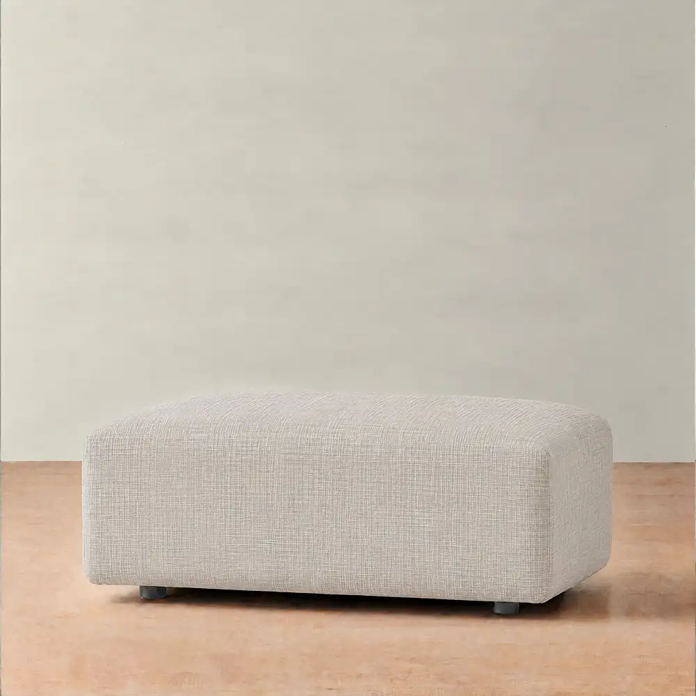 Riviera III Chalk White Chenille Fabric Sofa - Rectangular Ottoman