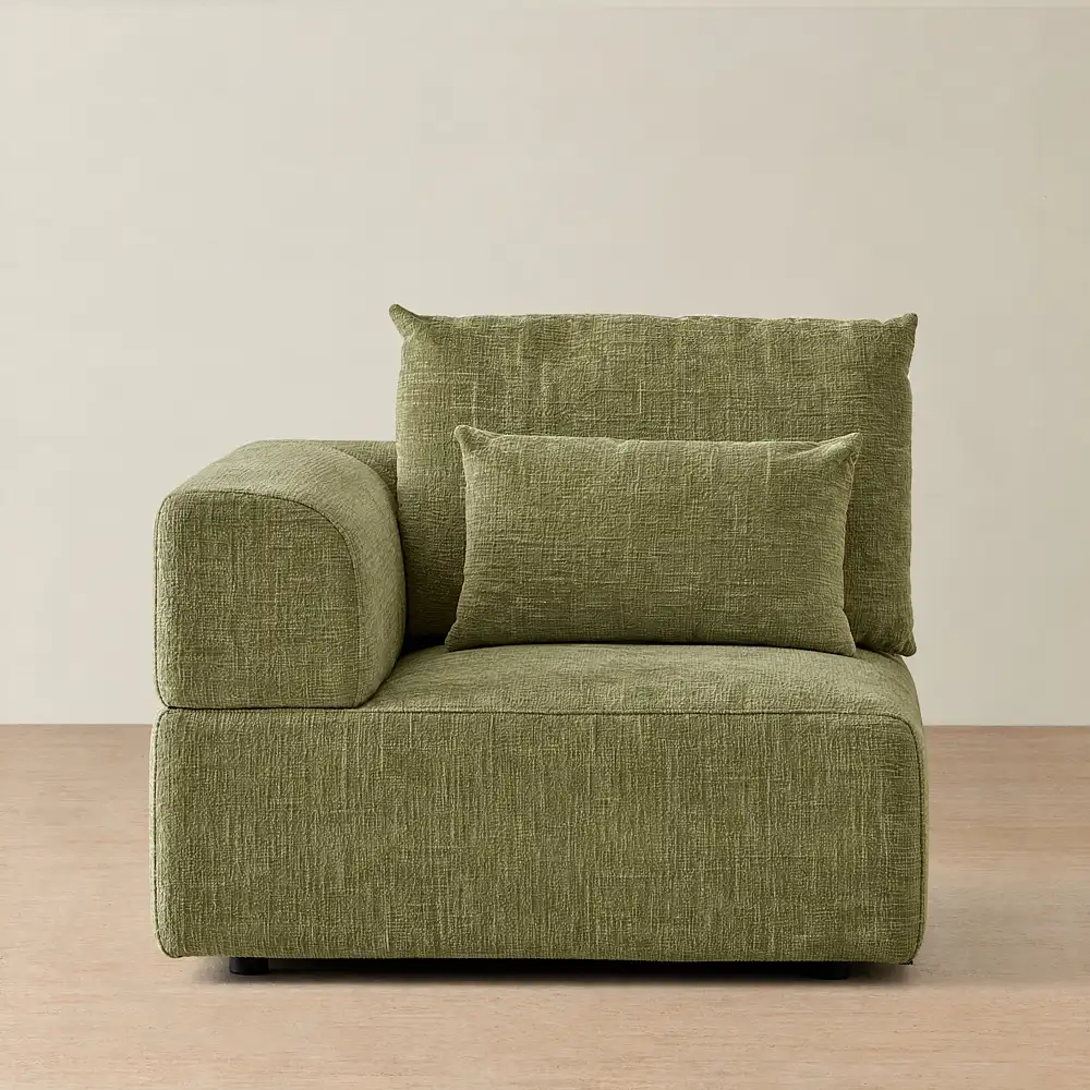 Riviera III Dusty Green Chenille Fabric Sofa - Left Seat