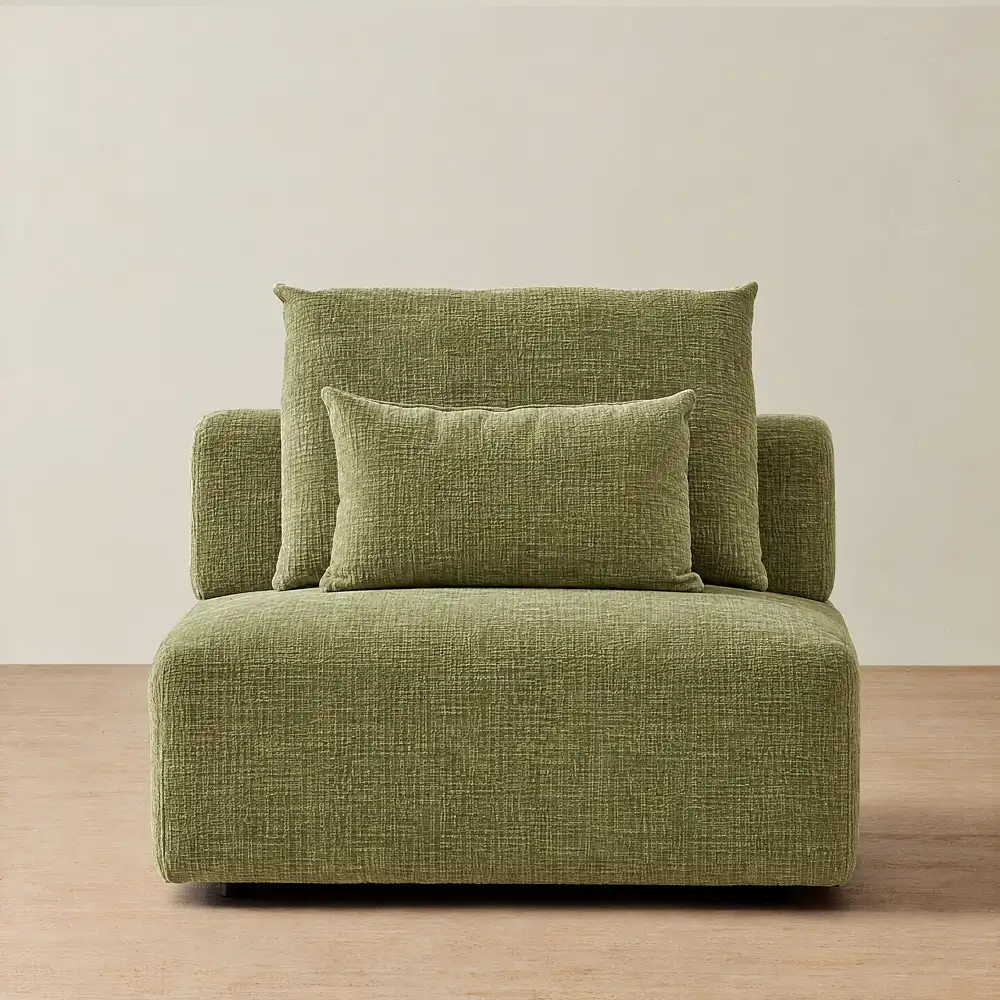 Riviera III Dusty Green Chenille Fabric Sofa - Armless
