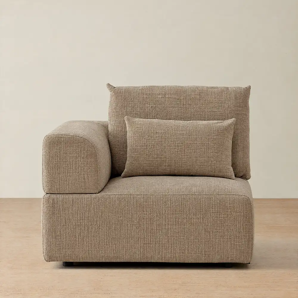 Riviera III Mushroom Chenille Fabric Sofa - Left Seat