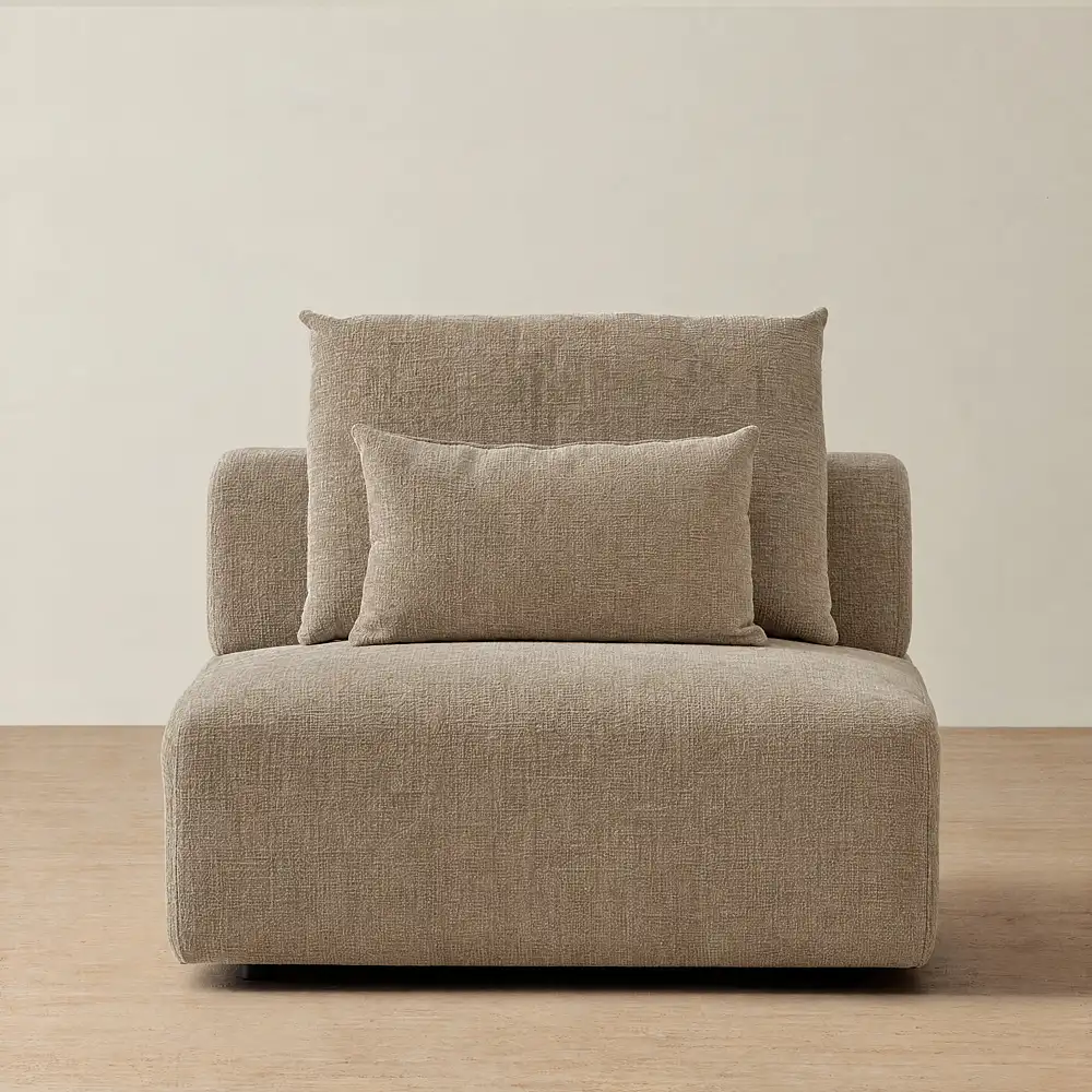 Riviera III Mushroom Chenille Fabric Sofa - Armless