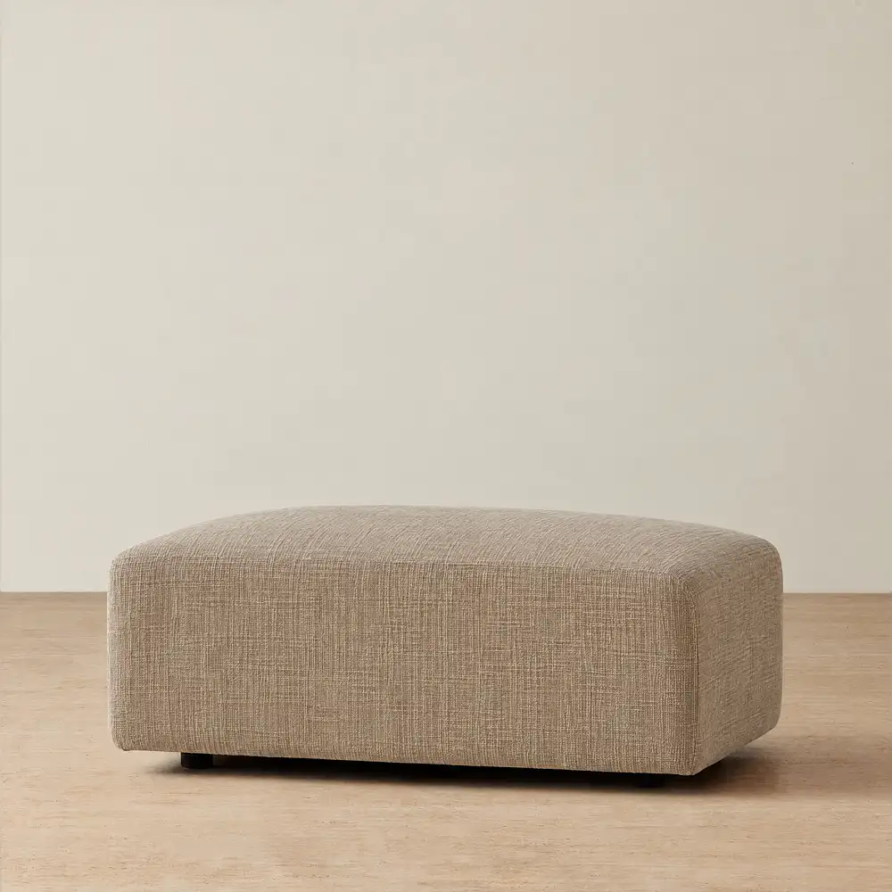 Riviera III Mushroom Chenille Fabric Sofa - Rectangular Ottoman