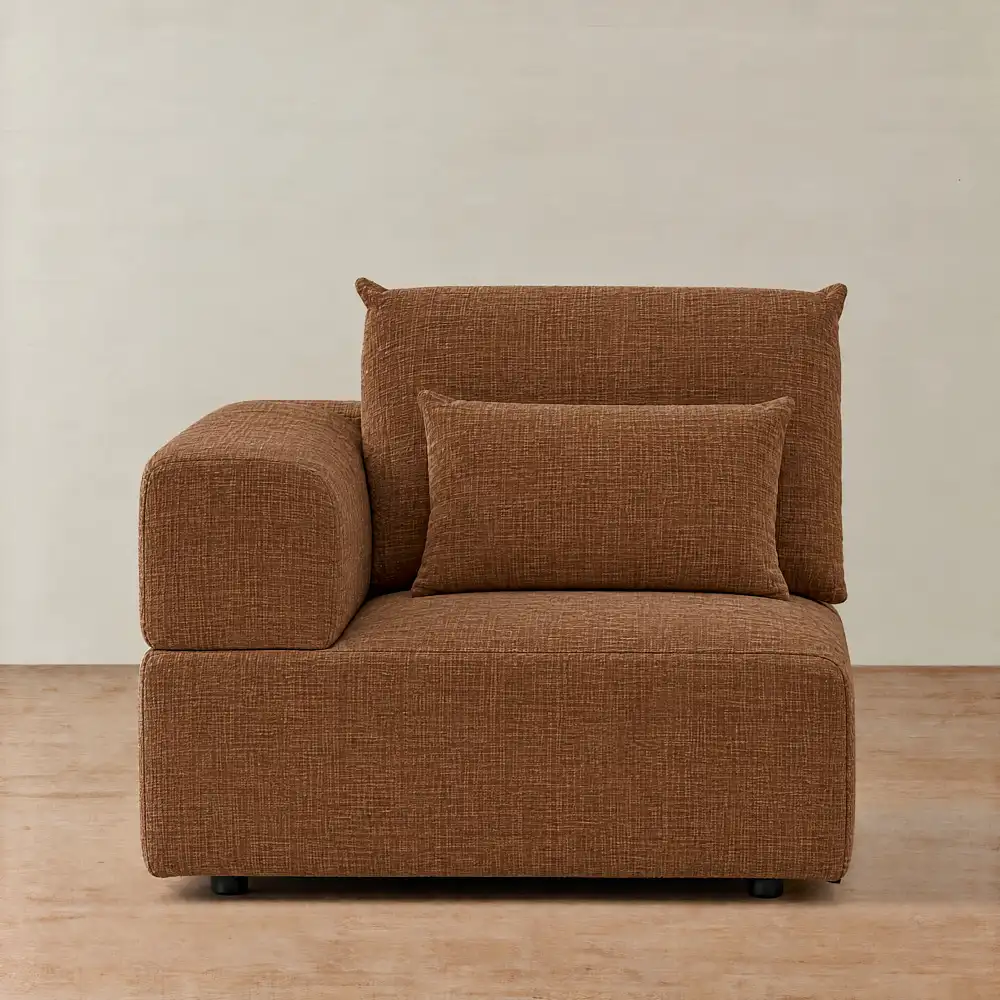 Riviera III Chestnut Brown Chenille Fabric Sofa - Left Seat
