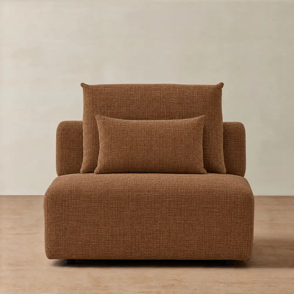 Riviera III Chestnut Brown Chenille Fabric Sofa - Armless