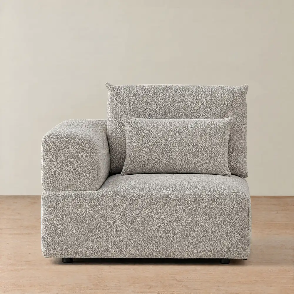 Riviera III Silk Grey Fabric Sofa - Left Seat