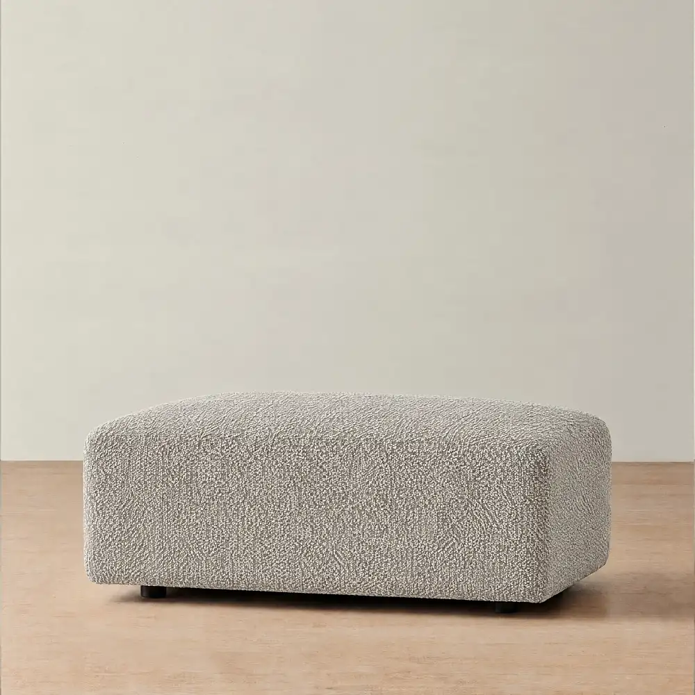 Riviera III Silk Grey Fabric Sofa - Rectangular Ottoman